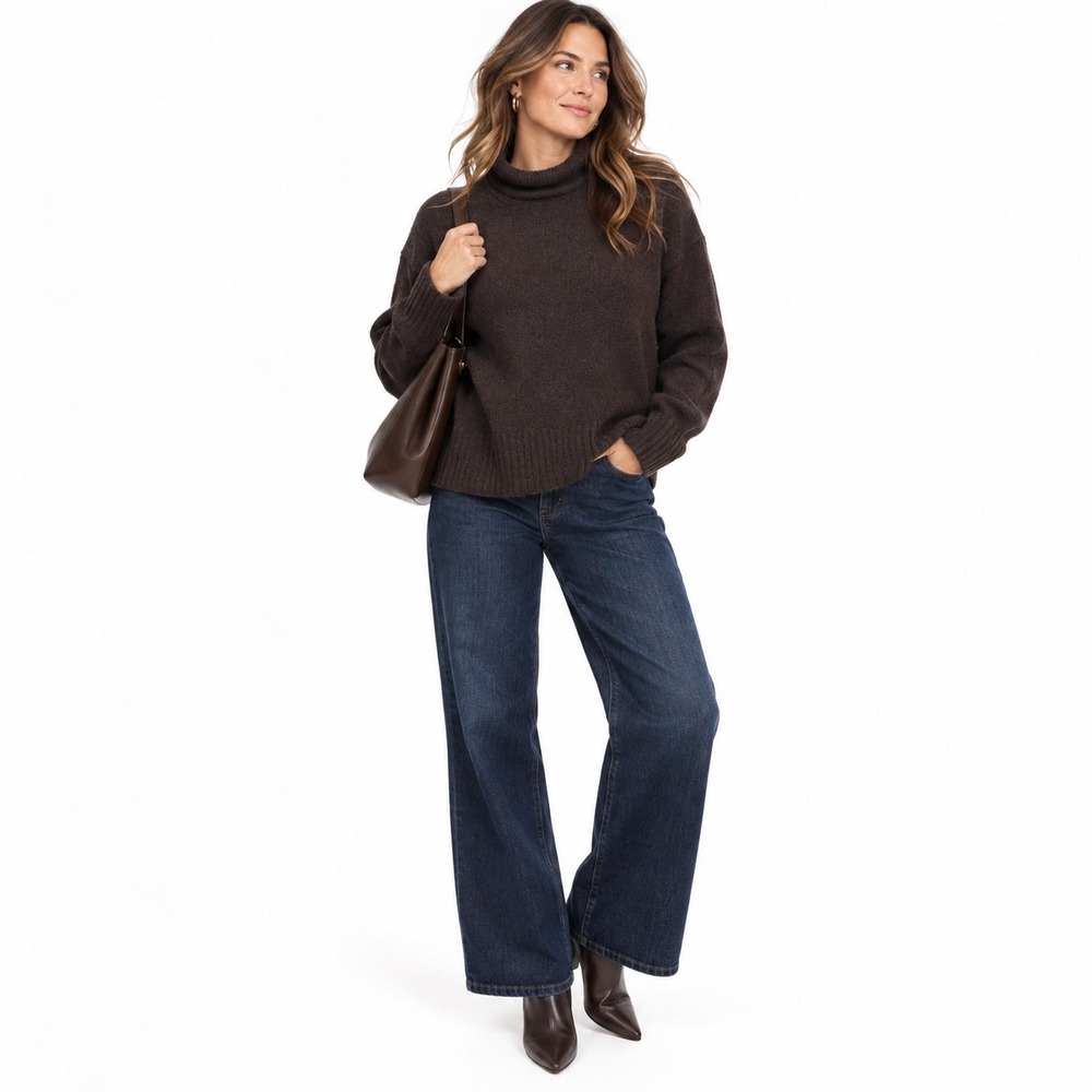 Madewell Wool Alpaca Turtleneck Sweater Women's L Chocolate Brown Relaxed Fit